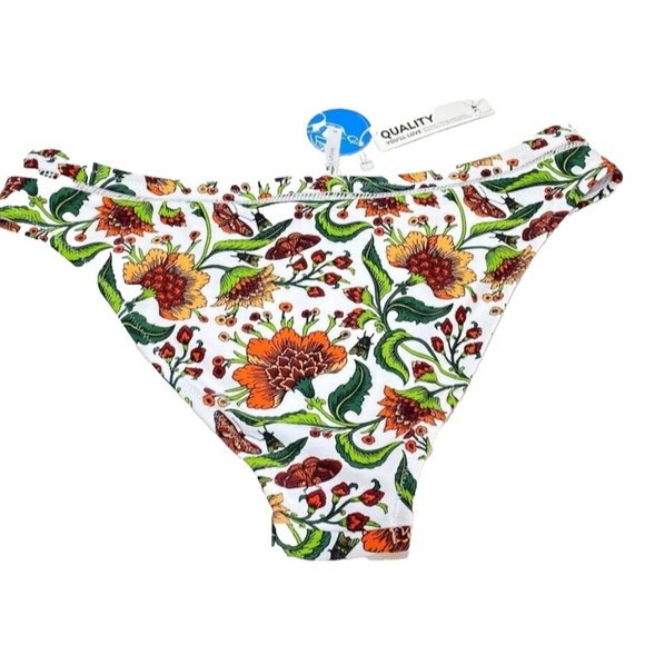 New Beautiful Women's Garden White and Orange Floral Bikini Bottom, Size XL - Picture 11 of 11